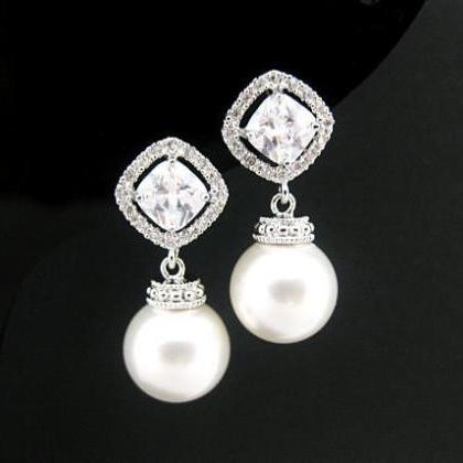 Bridal Pearl Earrings Wedding Pearl Jewelry..