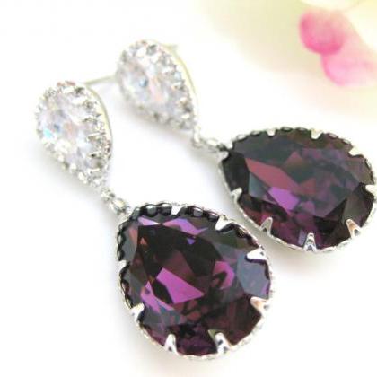 Purple Crystal Earrings Amethyst Teardrop Earrings..