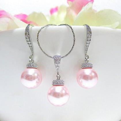 Blush Pink Earrings Wedding Pearl Jewelry..