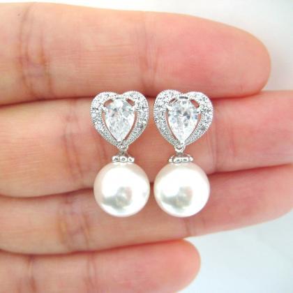 Bridal Pearl Earrings Wedding Earrings Swarovski..