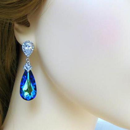 Bermuda Blue Necklace Swarovski Crystal Teardrop..