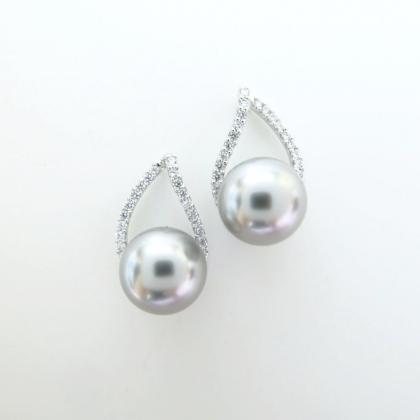 Light Grey Pearl Earrings Bridal Pearl Stud..