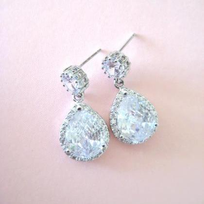 Bridal Crystal Earrings Large Lux Cubic Zirconia..
