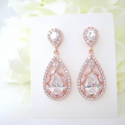 Rose Gold Bridal Crystal Necklace Cubic Zirconia..