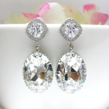 Bridal Clear Crystal Earrings Clear Teardrop..