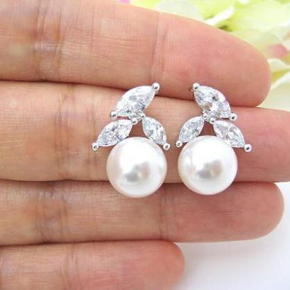 Dark Grey Pearl Earrings Wedding Jewelry..