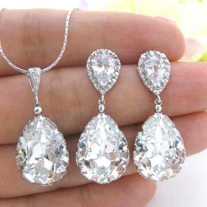 Bridal Crystal Earrings Rose Gold Wedding Jewelry..