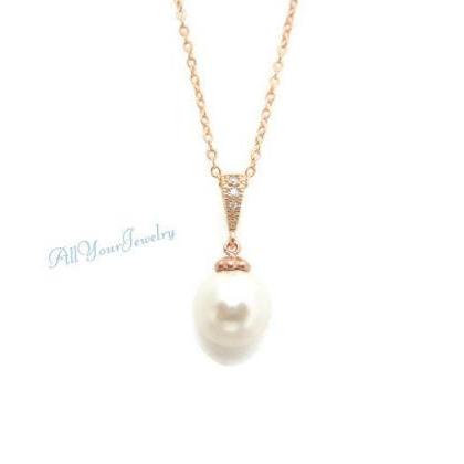 Rose Gold Bridal Pearl Necklace Wedding Pearl..