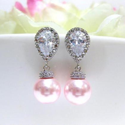 Blush Pink Earrings Bridal Pearl Earrings Wedding..
