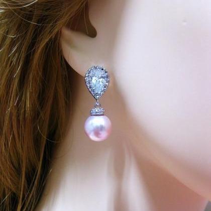 Blush Pink Earrings Bridal Pearl Earrings Wedding..