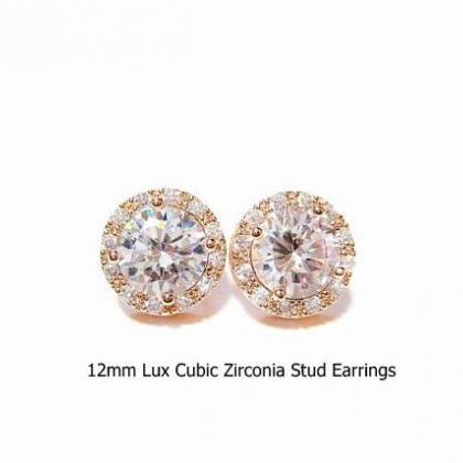 Bridal Crystal Earrings Lux Cubic Zirconia Stud..