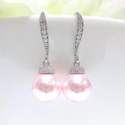 Bridal Pearl Earrings Light Pink Wedding Earrings..