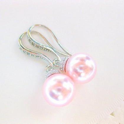 Bridal Pearl Earrings Light Pink Wedding Earrings..