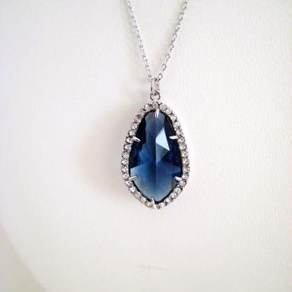 Teal Blue Teardrop Necklace Light Blue Crystal..
