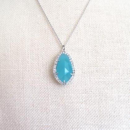 Cloudy Mint Teardrop Necklace Light Blue Crystal..