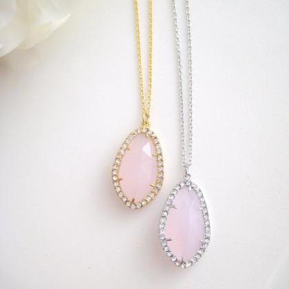 Cloudy Light Pink Teardrop Necklace Crystal Charm..