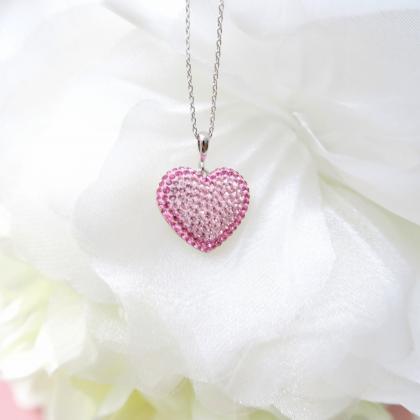Pink Heart Crystal Charm Necklace S..