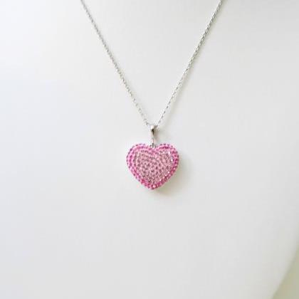 Pink Heart Crystal Charm Necklace S..