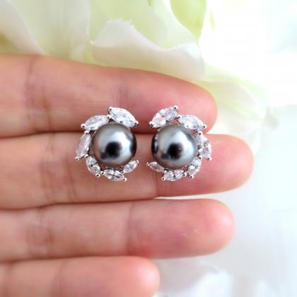 Bridal Pearl Earrings Lux Cubic Zirconia Stud..