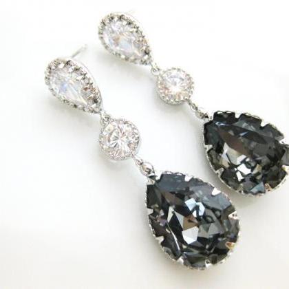 Bridal Dark Grey Earrings Charcoal Crystal..