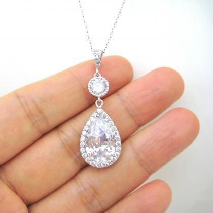 Wedding Necklace Bridal Clear Crystal Necklace..