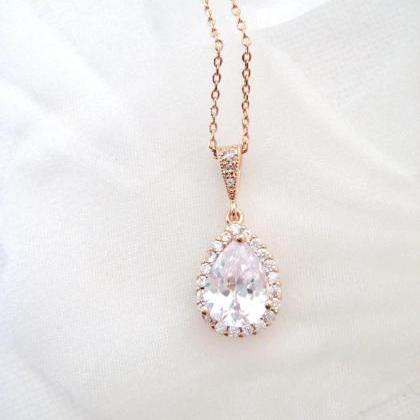 Bridal Crystal Teardrop Necklace Clear Cubic..