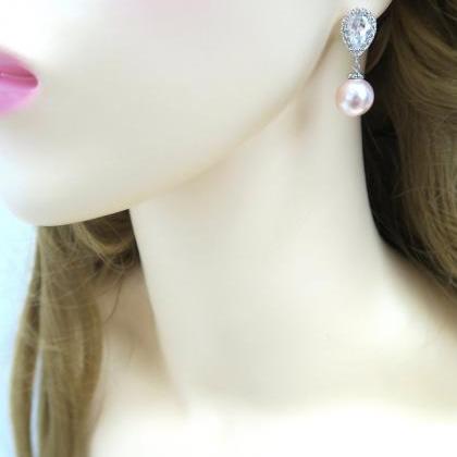 Blush Pink Pearl Earrings Wedding Earrings..