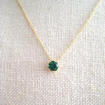 Emerald Green Crystal Charm Necklace May Birthday..