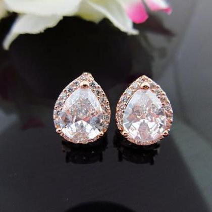 Bridal Rose Gold Crystal Earrings Cubic Zirconia..