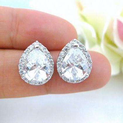 Bridal Rose Gold Crystal Earrings Cubic Zirconia..