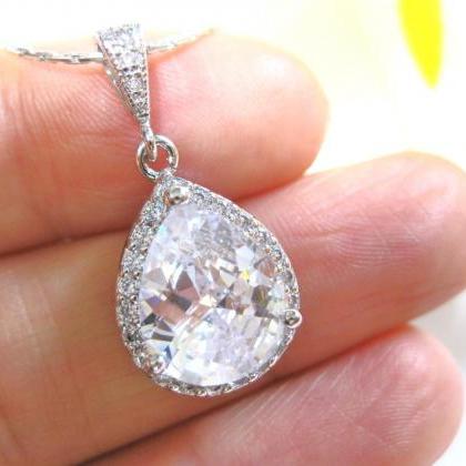 Bridal Crystal Necklace Lux Large Clear Cubic..