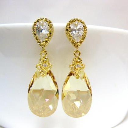Swarovski Golden Shadow Earrings Bridal Crystal..