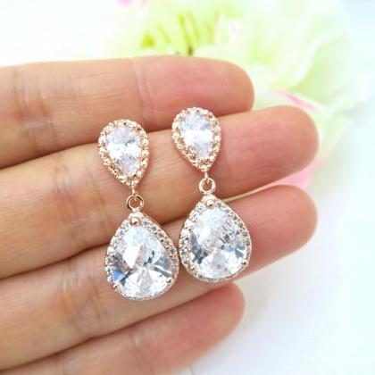 Rose Gold Earrings Large Lux Cubic Zirconia..