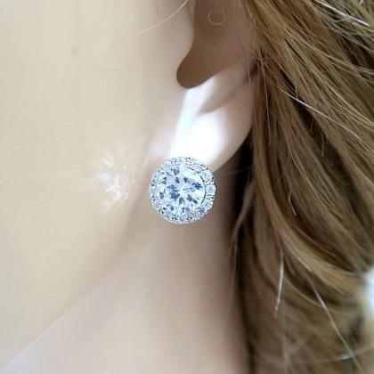 Bridal Crystal Earrings Lux Cubic Zirconia Stud..