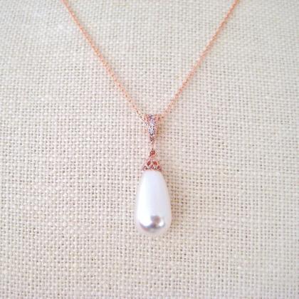 Rose Gold Bridal Pearl Necklace Wedding Pearl..