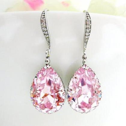 Light Pink Teardrop Earrings Bridal Crystal..