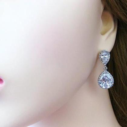 Lux Cubic Zirconia Earrings White Gold Teardrop..