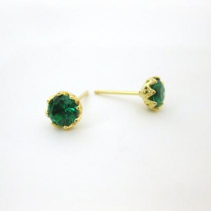 Emerald Green Earrings Cubic Zirconia Stud..