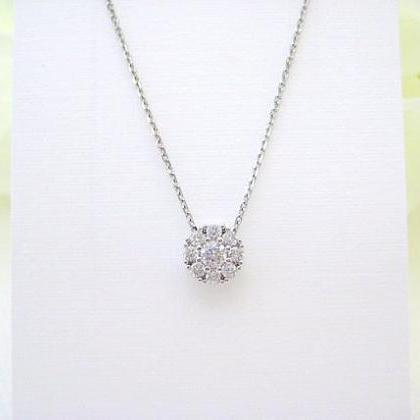 Crystal Cubic Zirconia Necklace, Minimalist Charm..