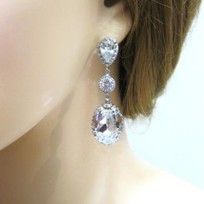 Bridal Crystal Teardrop Earrings Swarovski Oval..