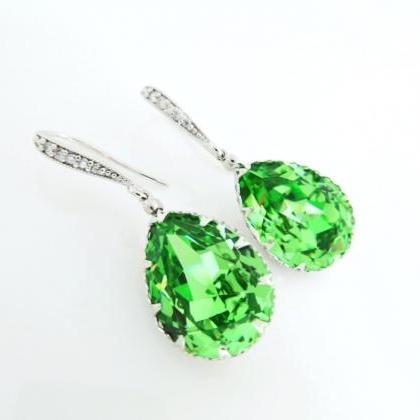 Light Green Earrings Swarovski Crystal Peridot..
