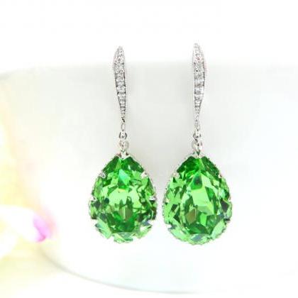 Light Green Earrings Swarovski Crystal Peridot..