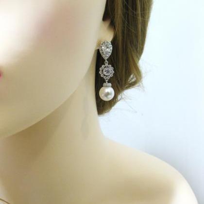 Bridal Pearl Earrings Swarovski Round 10mm Pearl..