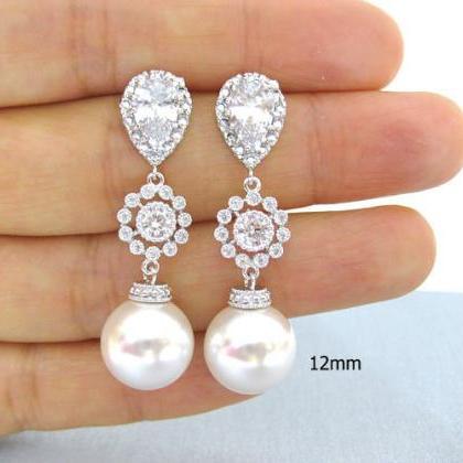 Bridal Pearl Earrings Wedding Jewelry Swarovski..