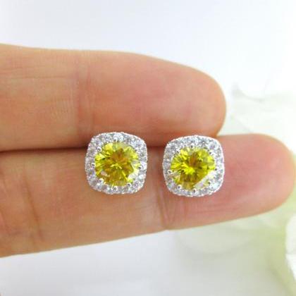 Sunflower Yellow Earrings Square Cubic Zirconia..