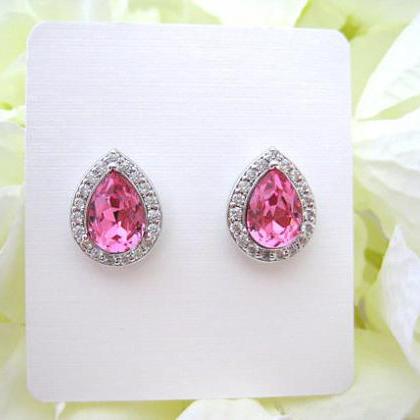 Swarovski Rose Pink Teardrop Stud Earrings Light..