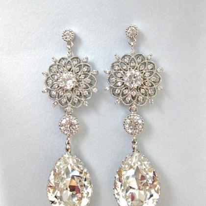 Bridal Crystal Teardrop Earrings Chandelier..
