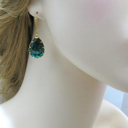 Emerald Green Earrings Swarovski Crystal Teardrop..