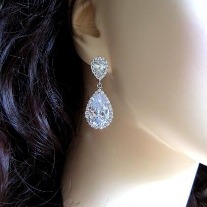 Bridal Earrings, Crystal Wedding Earrings, Clear..