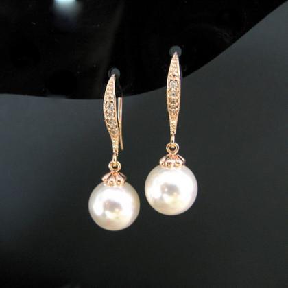 Pearl Bridal Earrings Swarovski 10mm Pearl Wedding..